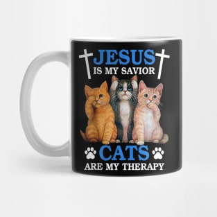 Jesus is My Savior Cat are My Therapy Faith Christ Kitten Mug